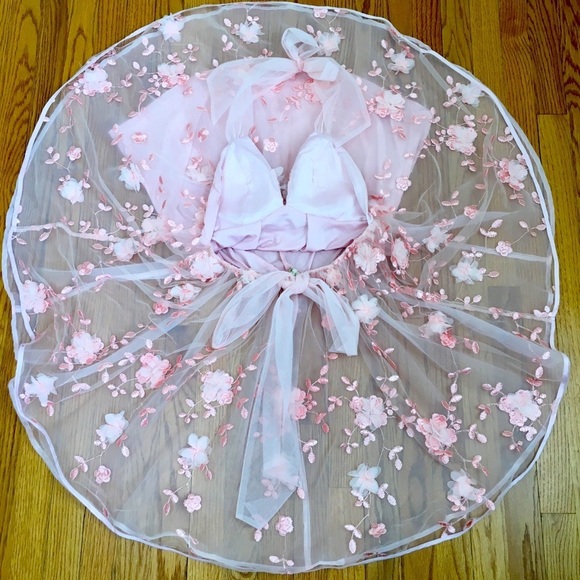 The Vintage Shop Pink Spring Bloom Embellished Floral Tied Shoulder Mini Dress - Picture 6 of 16